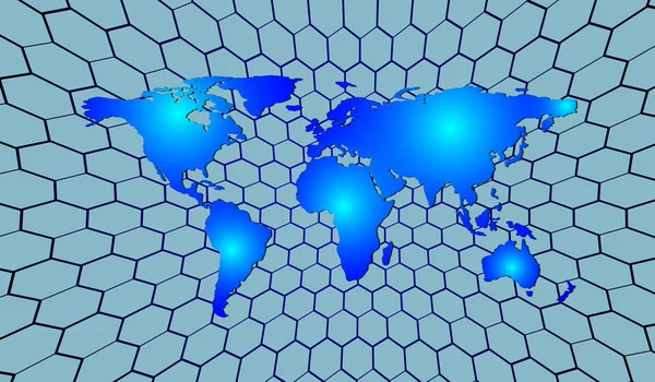 Carte du monde abstraite sur fond d'hexagones. Illustration vectorielle — Image vectorielle
