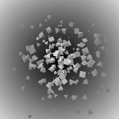 Patlama uzayda geometrik şekiller. Vektör çizim. Sunular için arka arka plan