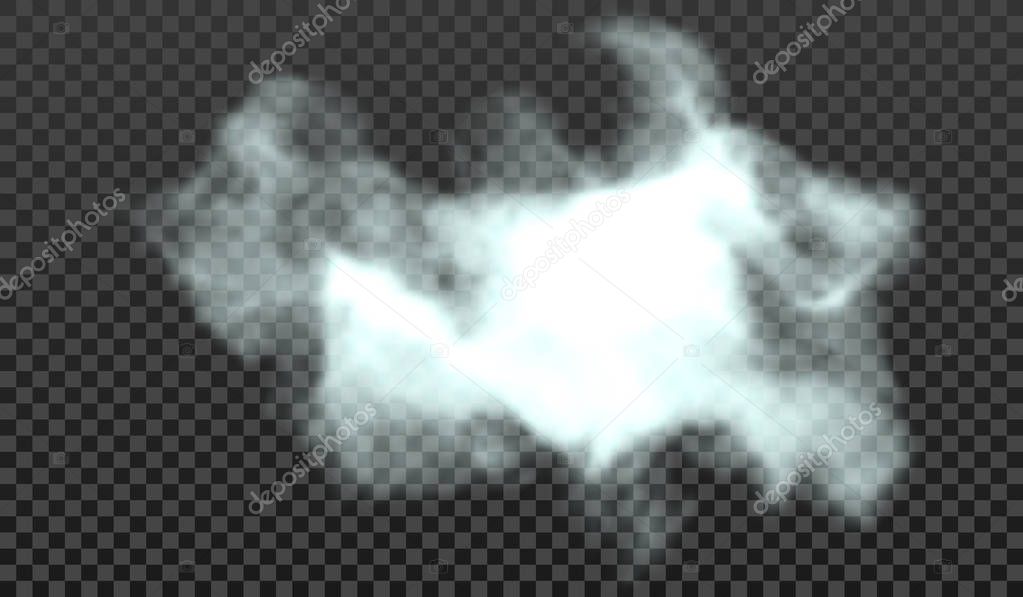 EPS 10. Fog or smoke isolated transparent special effect. White vector cloudiness, mist or smog background. Vector illustration