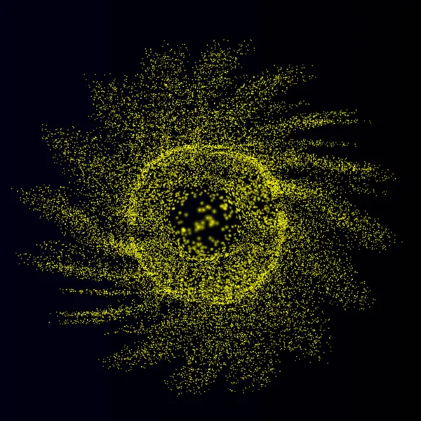 Array mit dynamisch emittierten Partikeln. 3D-Technologie-Stil. ein leuchtendes Gitter. Abstrakter Hintergrund. Vektorillustration. — Stockvektor