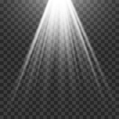 Spot beyaz ışık. Saydam bir arka plan üzerinde ışık etkisi için şablon. Vektör çizim