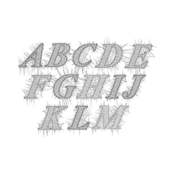 Vettore di carattere retrò inclinato e alfabeto in stile Voronoi — Vettoriale Stock