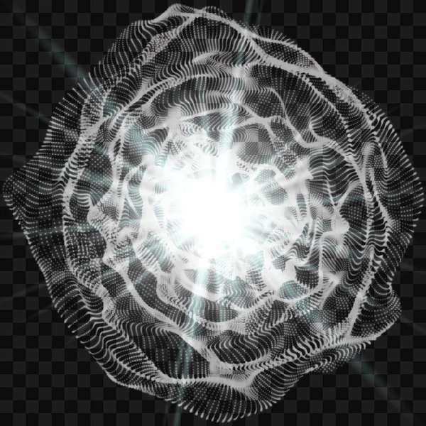 Dinamik verilmiş parçacıkları içeren bir dizi. 3D teknolojisi tarzı. Parlayan bir kılavuz. Arka plan. Vektör çizim.