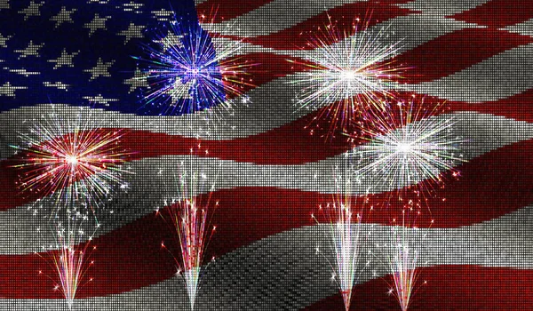 ベクトルの図。7 月 4 日モザイク スタイルでアメリカの国旗を背景にアメリカ日の独立記念日. — ストックベクタ