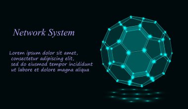 Kozmik altıgen kılavuz parlayan yeşil parlayan küre koyu arka plan üzerinde vektör