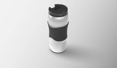 Kahve, vektör çizim için parlak metalik termo-seyahat kartı