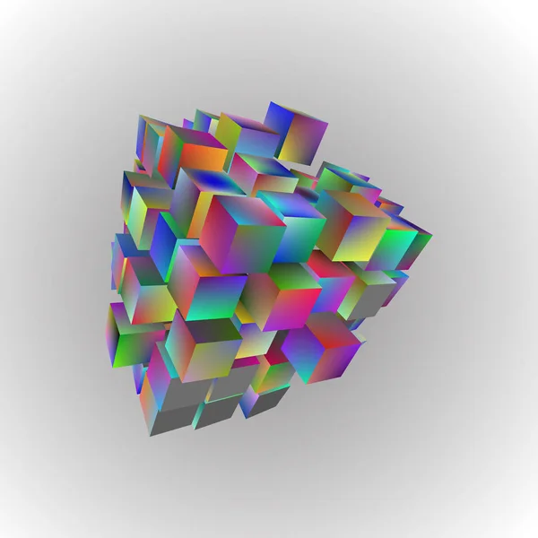 3D απεικόνιση του βασικά γεωμετρικά σχήματα. Μια σειρά από κύβους ουράνιο τόξο σε ανοιχτόχρωμο φόντο. — Διανυσματικό Αρχείο