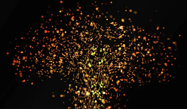 Goldene Funken fliegen auf schwarzem Hintergrund. Vektorillustration — Stockvektor