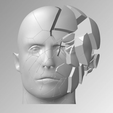 Kırık kafa, 3d çizim. Bir kişi split yüzü