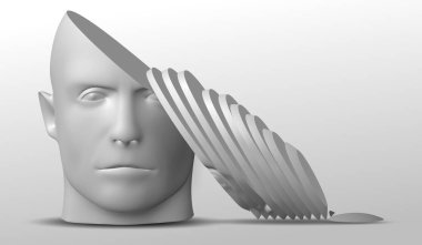 Kırık kafa, 3d çizim. Bir kişi split yüzü