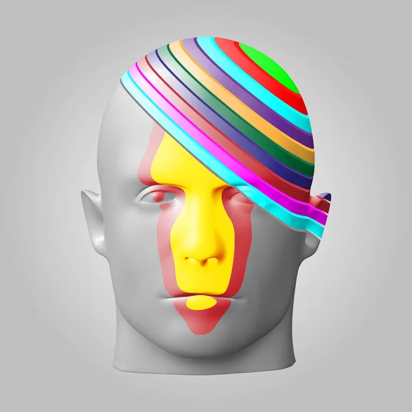Το ανθρώπινο πρόσωπο αποτελείται από πολύχρωμα κυλινδρικό τομές. Vector εικονογράφηση, επιχειρηματική ιδέα. — Διανυσματικό Αρχείο
