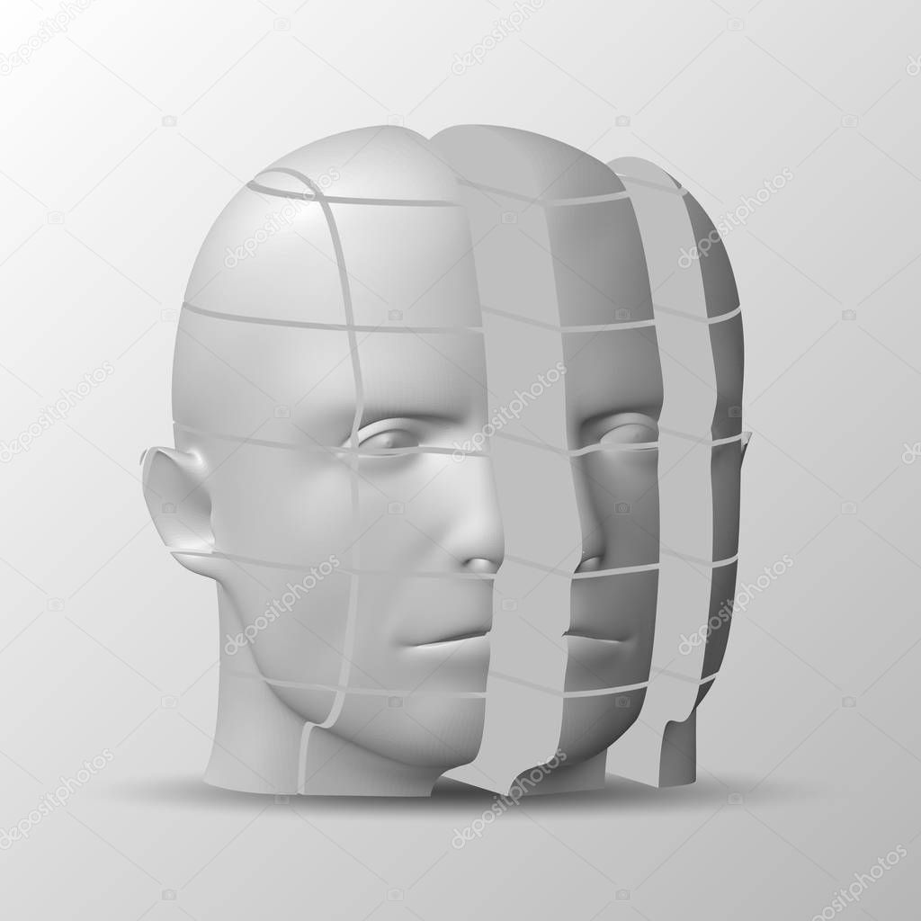 The human face consists of square cuts. Vector illustration, business concept.