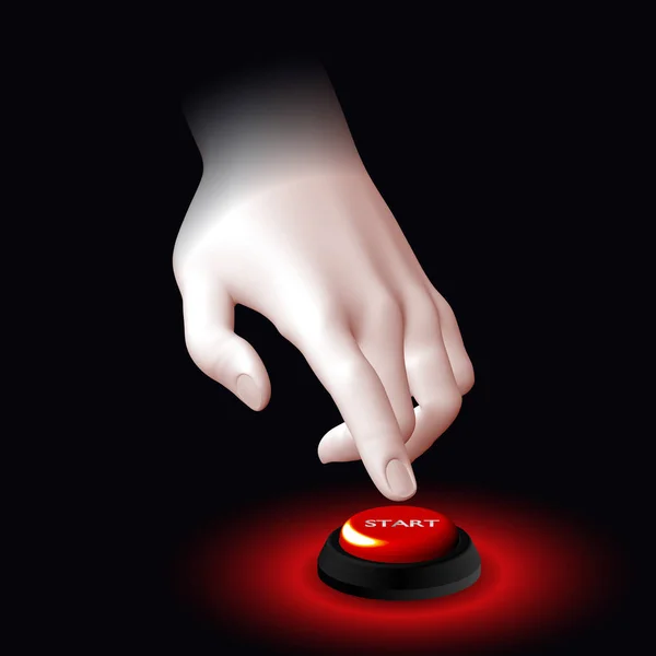 El dedo presiona el botón de encendido rojo — Vector de stock