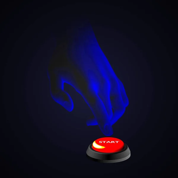 La mano presiona el botón de encendido rojo — Vector de stock