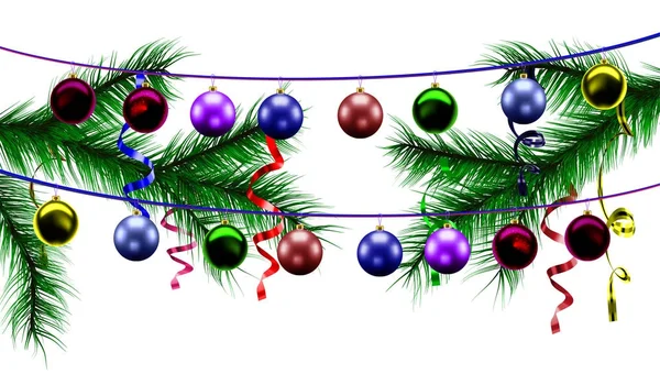 Jul leksaker på bakgrunden av julgran grenar och konfetti — Stock vektor
