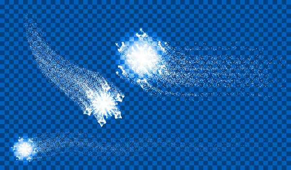 Um conjunto de flocos de neve de partículas voadoras. Modelo para ilustração de Natal —  Vetores de Stock