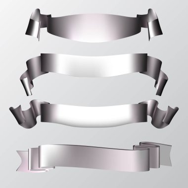 Şeritler ayarlayın. Gerçekçi Metal parlak kağıt şerit. Vektör çizim