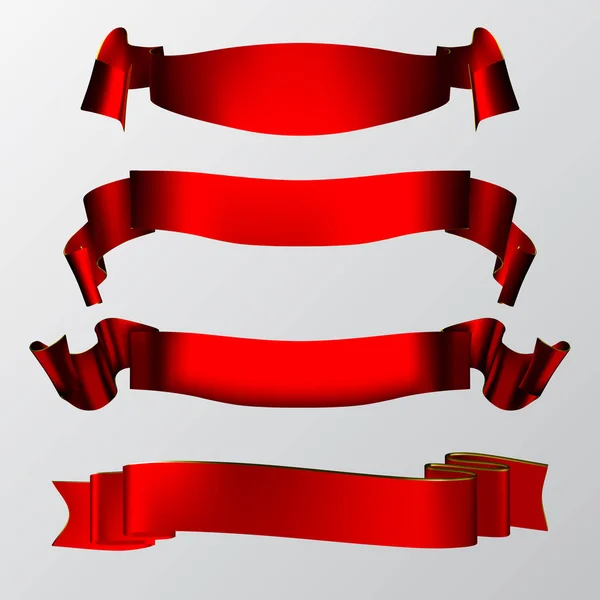 Band set. Realistiska röda glansiga papper band. Vektorillustration — Stock vektor