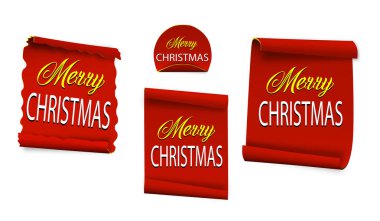 Kırmızı, Merry Christmas, gerçekçi, kağıt afiş ilerleyin. Vektör çizim.