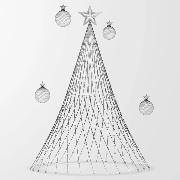 Weihnachtsbaum- und Tannenspielzeug, bestehend aus Punkten, die durch Linien verbunden sind. Vektorillustration — Stockvektor