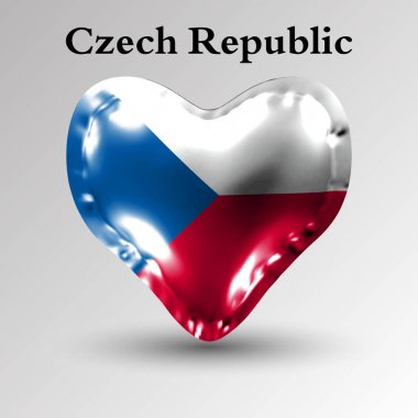 Avrupa ülkelerinin bayrakları. Parlak malzemeden bir kalp şeklinde bir hava topu Çek Cumhuriyeti bayrağı.