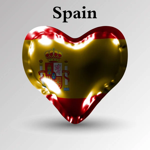 Lijst van vlaggen van de landen van Europa. De vlag van Spanje op een bal van de lucht in de vorm van een hart, gemaakt van glanzend materiaal. — Stockvector