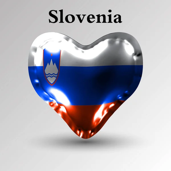 Bandiere dei paesi europei. La bandiera della Slovenia su una palla d'aria a forma di cuore in materiale lucido . — Vettoriale Stock