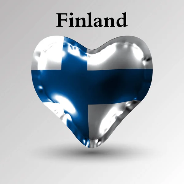 Bandeiras dos países da Europa. Bandeira da Finlândia em uma bola de ar na forma de um coração feito de material brilhante . —  Vetores de Stock