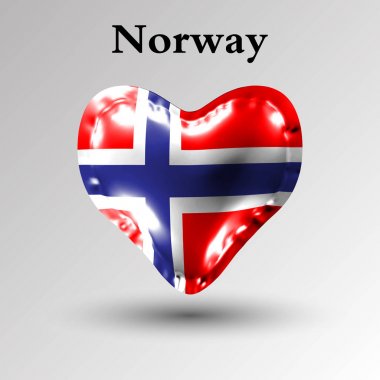 eps10. Avrupa ülkelerinin bayrakları. Norveç bayrağı üzerinde parlak malzemeden yapılmış bir kalp şeklinde bir hava topu.