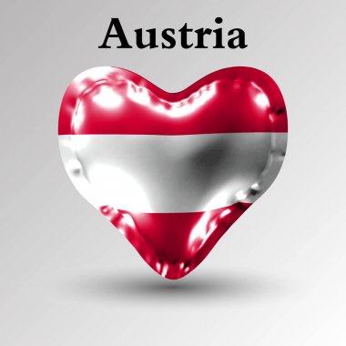 eps10. Avrupa ülkelerinin bayrakları. Avusturya bayrağı üzerinde parlak malzemeden yapılmış bir kalp şeklinde bir hava topu.