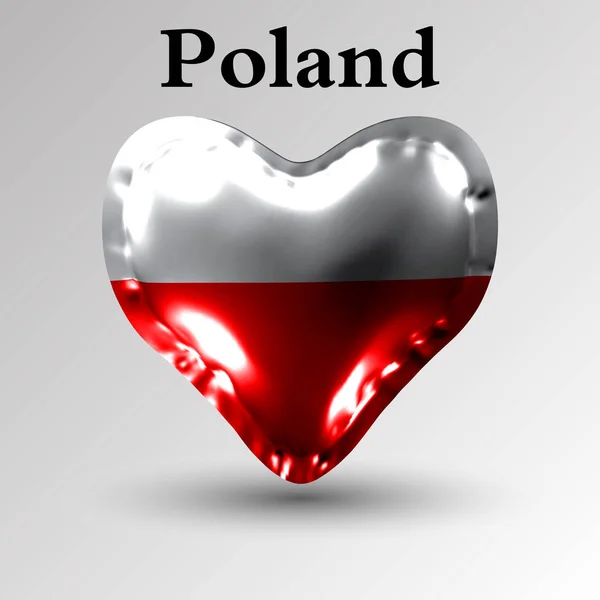Eps10 Flagi Państw Europy Flaga Polski Air Ball Postaci Serca — Wektor stockowy