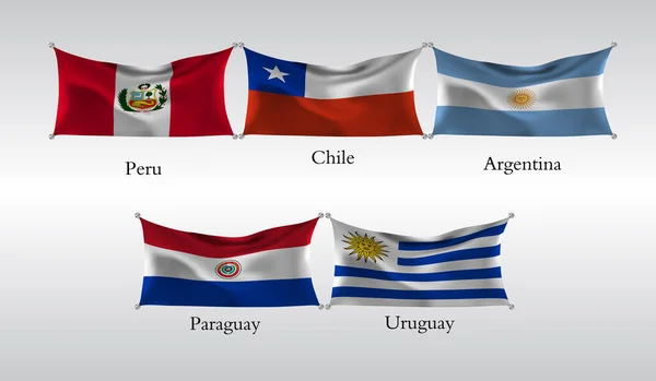 Eps10 Establecer Banderas Las Américas Bandera Ondeante Perú Chile Argentina — Vector de stock