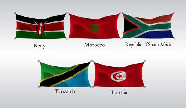 Eps10 Set Bandiere Dei Paesi Africa Bandiera Sventolante Kenia Marocco — Vettoriale Stock