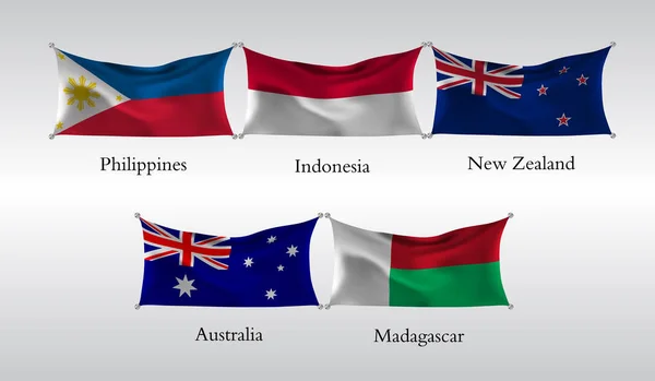 Eps10 太平洋およびインド洋の国のフラグを設定します フィリピン インドネシア ニュージーランド オーストラリア マダガスカルの旗を振っています ベクトル図 — ストックベクタ
