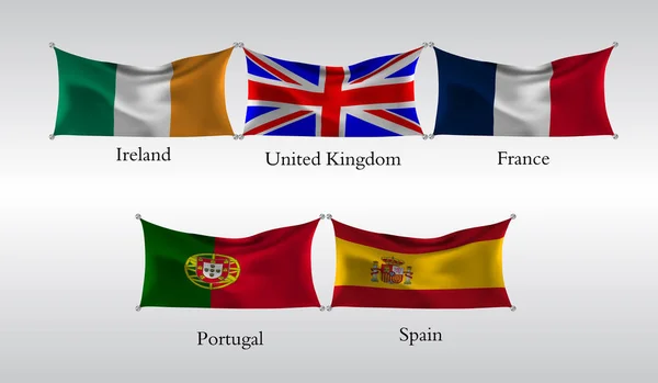 Eps10 Set Vlaggen Van Europese Landen Wapperende Vlag Van Ierland — Stockvector