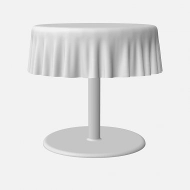 Boş yuvarlak masa tasarımı için beyaz renkli masa örtüsü ile izole