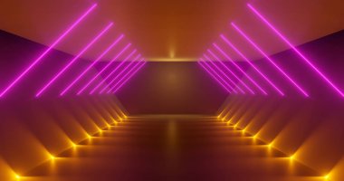 3D görüntüleme. Geleceği parlak koridor ya da tünel. Neon sahnesi. Işık parlar ve yumurtadan çıkar.