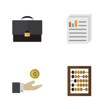 Düz Maliye el madeni para, Counter, Portföy vektör nesneleri kümesi. Ayrıca el, dosya, para öğeleri içerir.