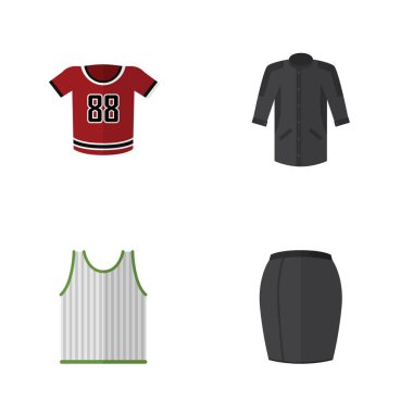 Düz elbise üniforma, T-Shirt, şık giyim ve diğer vektör nesneleri kümesi. Ayrıca kolsuz, içerir Singlet, kadın elemanları.