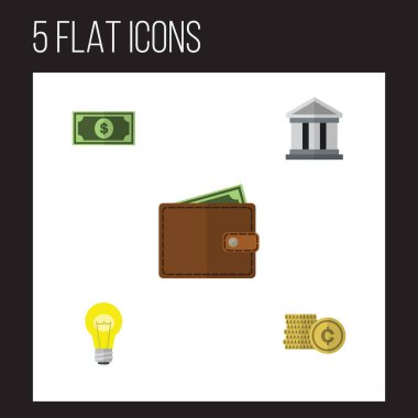 Düz kazanç banka, Bubl, cüzdan ve diğer vektör nesneleri kümesi. Ayrıca m-cüzdan, cüzdan, para öğeleri içerir.