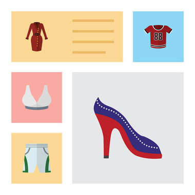 Düz elbise T-Shirt, Brasserie, giysileri ve diğer vektör nesneleri kümesi. Ayrıca giysileri, içerir üniforma, bluz öğeleri.