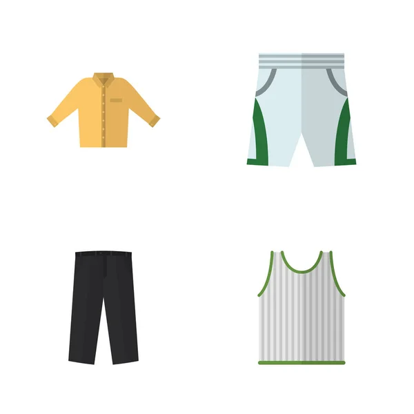 Set di vestiti piatti di Banyan, Singlet, pantaloni e altri oggetti vettoriali. Include anche pantaloni, panno, elementi senza maniche . — Vettoriale Stock