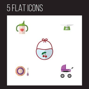 Hemşirelik şişe, Bebek plaka, alt ölçekler ve diğer vektör nesnelerini düz bebeğim kümesi. Önlük, ölçekler, plaka öğeleri de içerir.