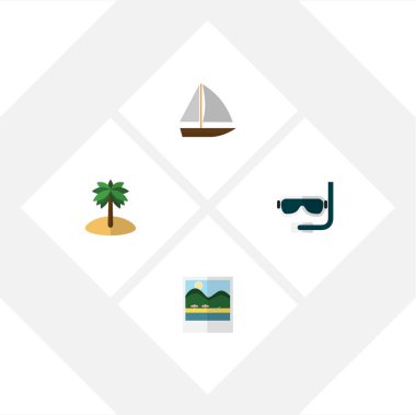 Scuba Diving, uyarı mektupları, yat ve diğer vektör nesnelerini düz sıcak kümesi. Ayrıca yat, gemi, tekne öğeleri içerir.