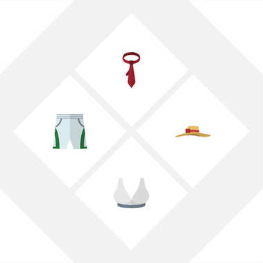 Düz elbise Brasserie, mayo kumaş, dizi kravat ve diğer vektör nesneleri. Ayrıca kravat, kravat, şort unsurları içerir.