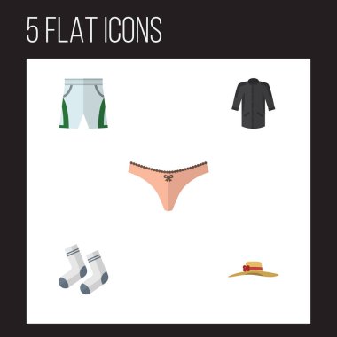 Düz elbise mayo kumaş, ayak Tekstil, şık şapkalar ve diğer vektör nesneleri kümesi. Ayrıca ayak, iç çamaşırı, iç çamaşırı öğeleri içerir.