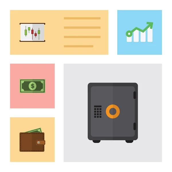 Flat Exchequer Set Of Growth, Billfold, Strongbox And Other Vector Objects. Also Includes Diagram, Wallet, Safe Elements. — Stock Vector