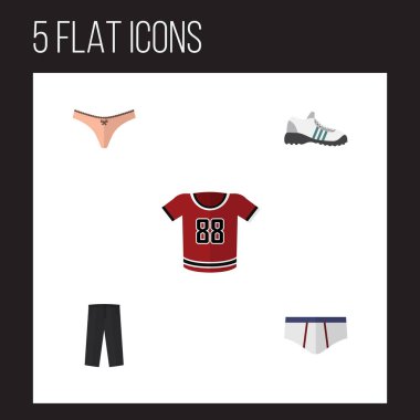 Düz elbise spor ayakkabı, çamaşır grupları, T-Shirt ve diğer vektör nesnelerini ayarlayın. Ayrıca iç çamaşırı, iç çamaşırı, çamaşır grupları öğelerini içerir.