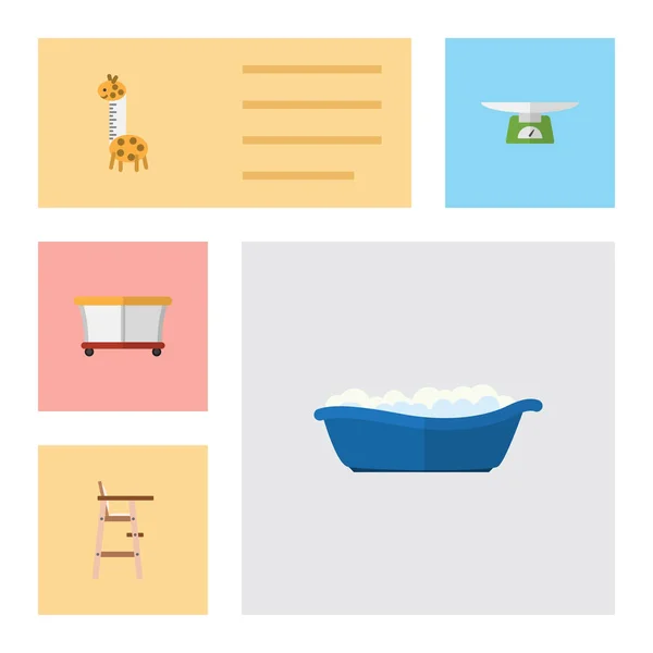 Flat Child Set Of Bathtub, Child Chair, Toy And Other Vector Objects. Also Includes Playground, Bathing, Baby Elements. — Stock Vector