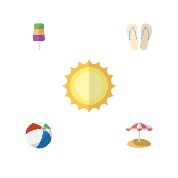 Ensemble chaud plat de soleil, parasol, sundae et autres objets vectoriels. Comprend également Sphère, Sundae, éléments de crème . — Image vectorielle